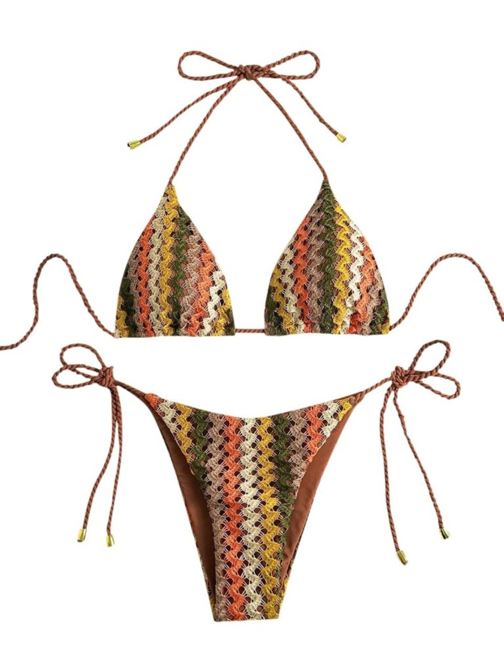 Stylish 2-Piece Crochet Triangle Bikini Set for Women - Sexy Halter Swimsuit